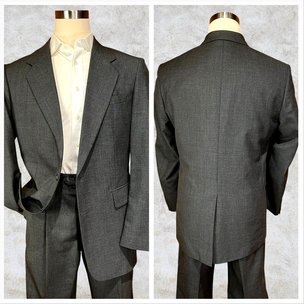 Vintage Gino Cappeli 44L 36x32 Two-Tone Charcoal Gray 2-Piece Suit - Picture 2 of 16